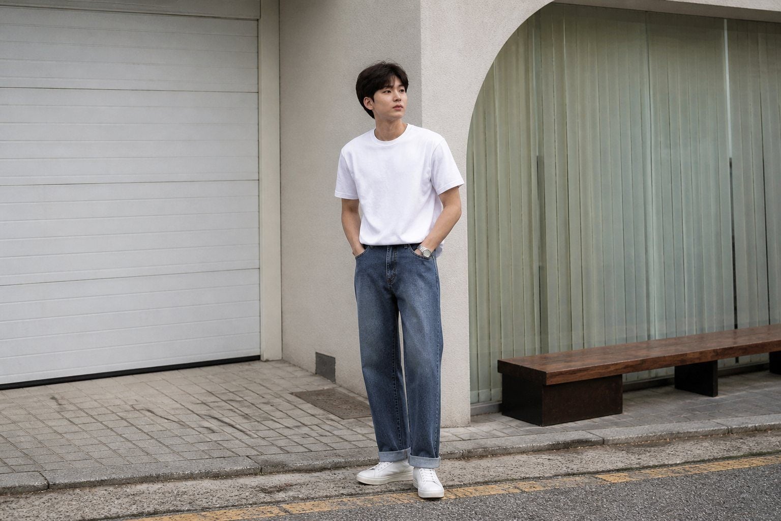 Phối quần selvedge denim với áo thun hoặc sơ mi trắng