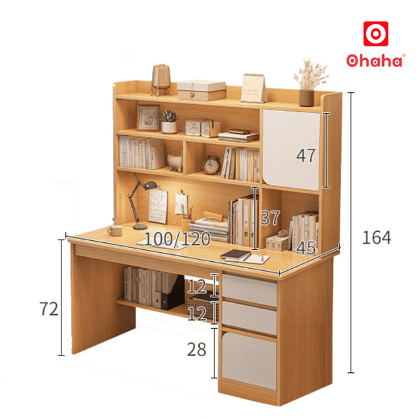 Kích thước tổng thể của bàn học kèm kệ sách cho bé