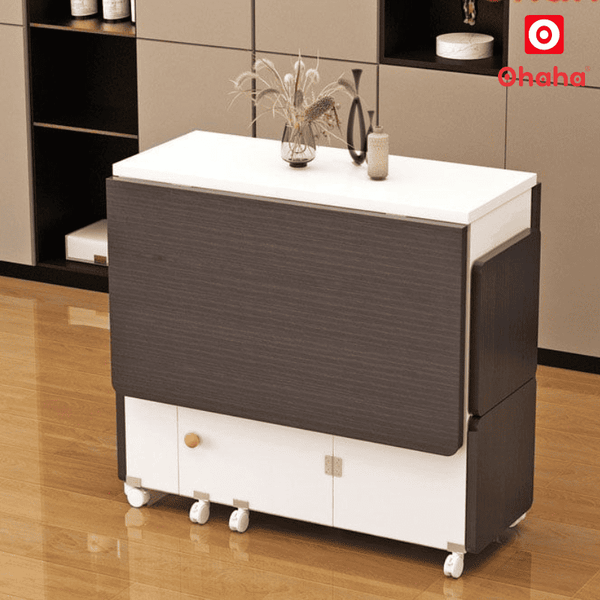 Bộ bàn ăn gấp gọn thông minh Ohaha 4 ghế có bánh xe 360 độ - BA001 gọn gàng, tiện lợi