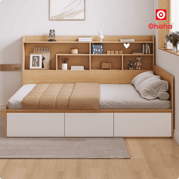 Giường ngủ gỗ công nghiệp hiện đại kèm kệ sách OHAHA - GC077 xu hướng 2026