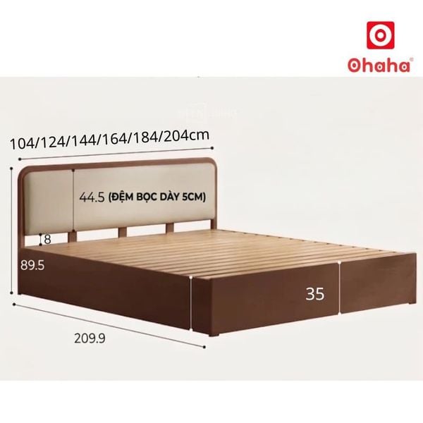 Giường ngủ gỗ tự nhiên bọc nệm trong phòng ngủ hiện đại