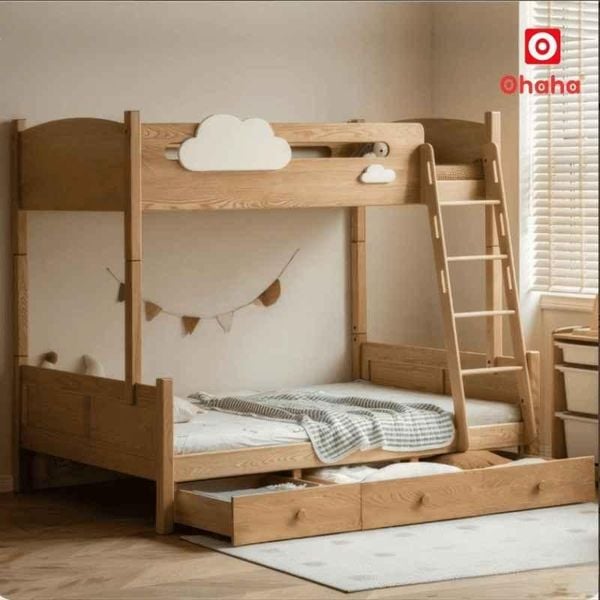 Giường tầng gỗ tự nhiên thiết kế hiện đại cho phòng ngủ của bé