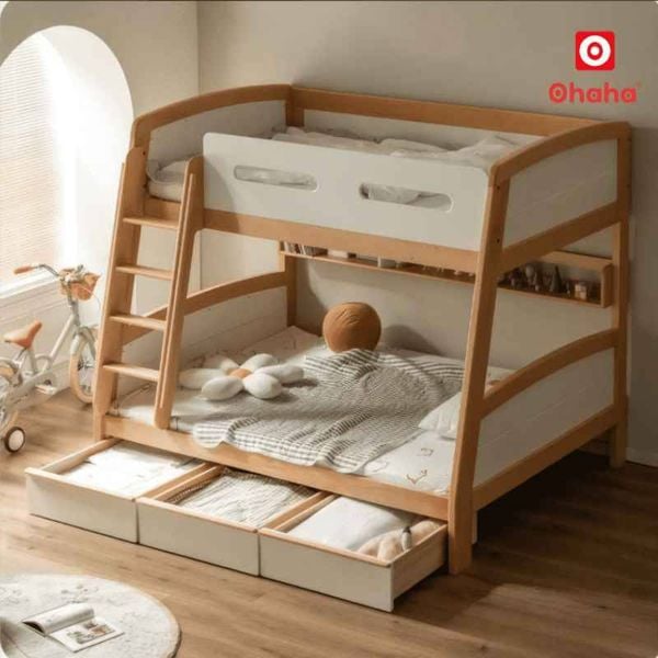 Mẫu giường tầng gỗ tự nhiên cao cấp hiện đại OHAHA