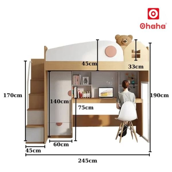 Giường tầng cho bé thiết kế dễ thương, hiện đại