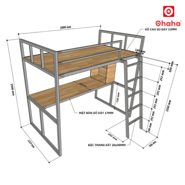 Giường Tầng Thông Minh Khung Sắt OHAHA - GTS058 đa năng