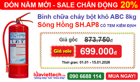 Bình chữa cháy bột ABC 8kg Sông Hồng SH.AP8 CÓ TEM KIỂM ĐỊNH khuyến mãi giảm giá 20%