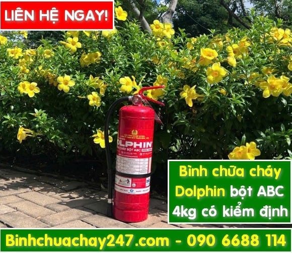 Bình chữa cháy bột ABC Dolphin DPA-ABC4 (4kg) có tem kiểm định, tem lưu thông, giá rẻ, giá sỉ, có VAT