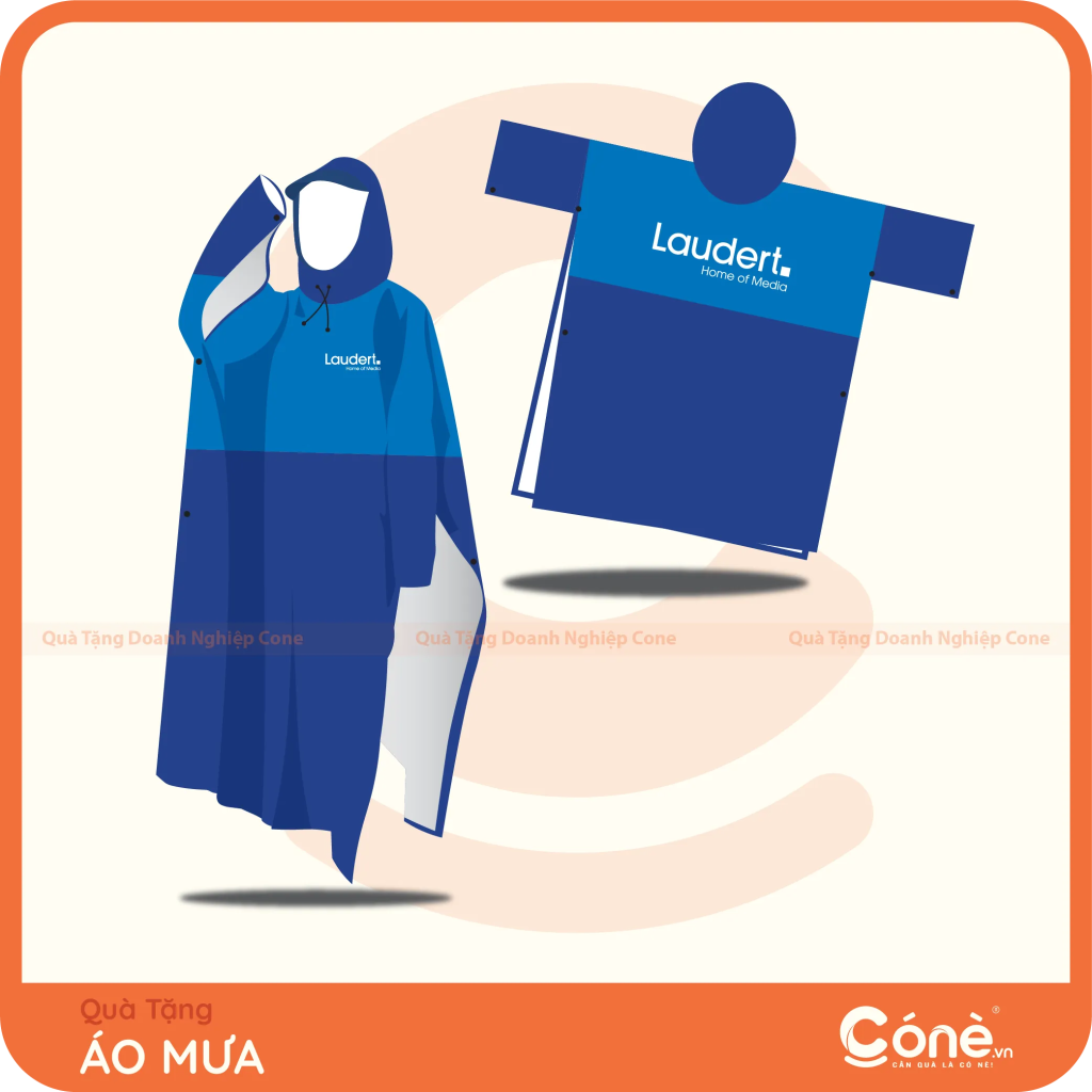 Áo mưa in logo Laudert màu xanh dương phối hai màu