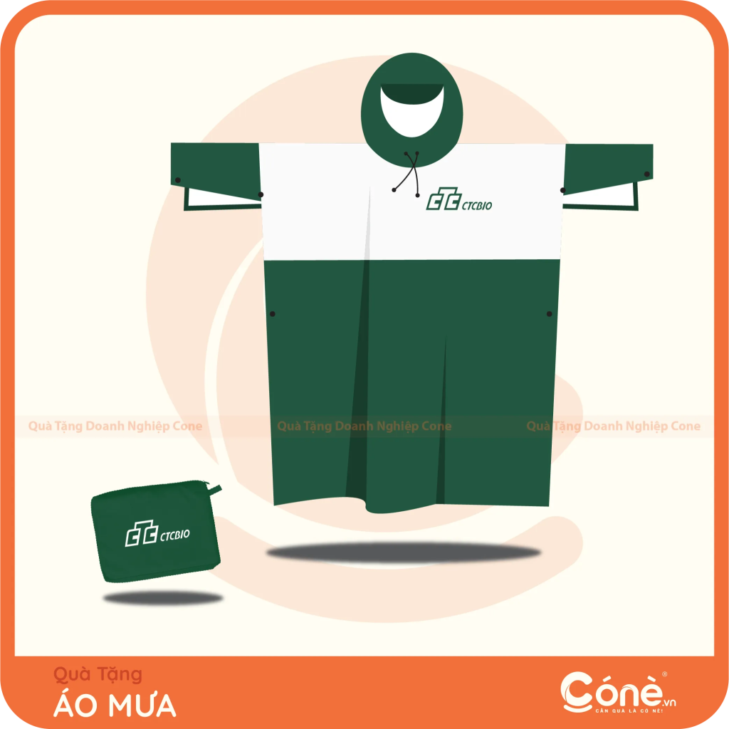 Áo mưa in logo CTCBIO màu xanh lá trắng kèm túi đựng