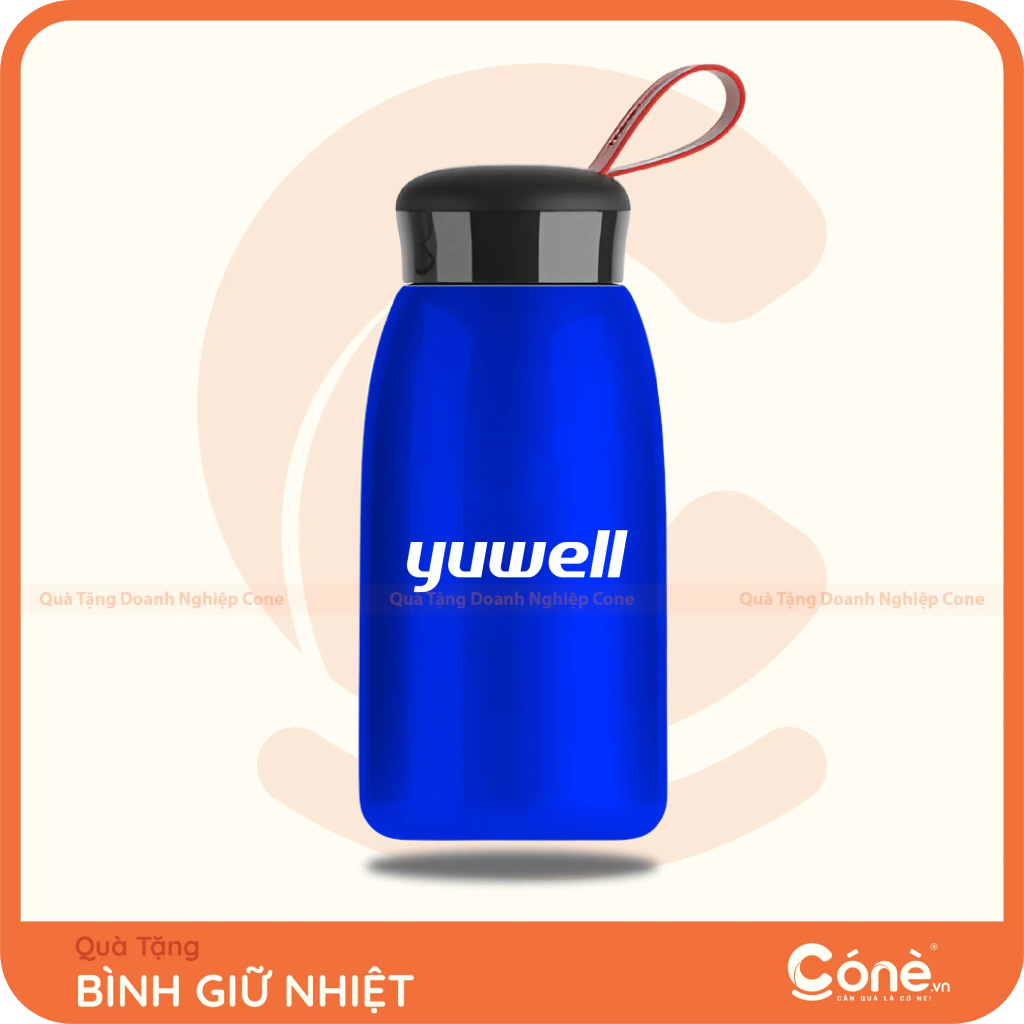 Bình giữ nhiệt Đủ Đầy in logo Yuwell màu xanh dương có quai xách