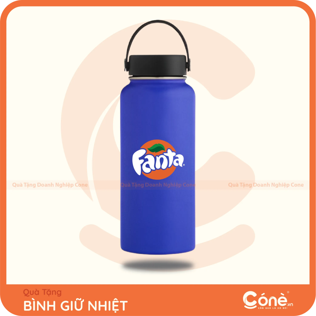 Bình giữ nhiệt Hành Trình in logo Fanta màu xanh dương có quai xách