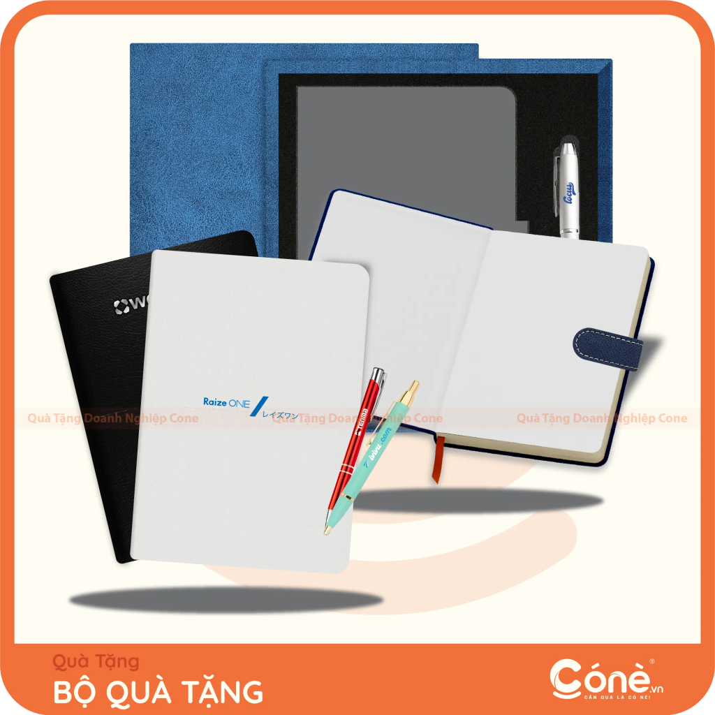 Bộ quà tặng Business Kit gồm sổ tay và bút kim loại in logo doanh nghiệp