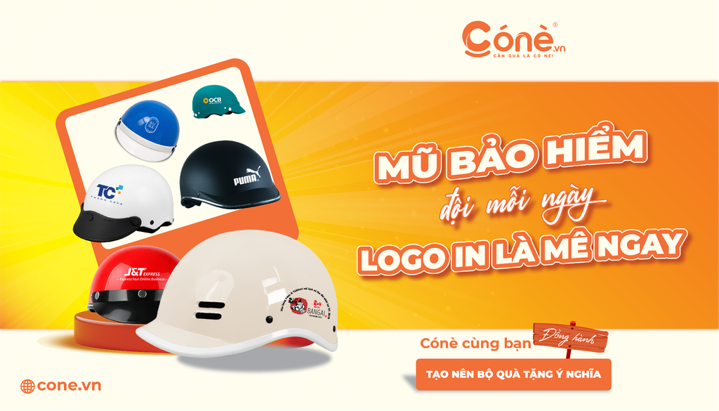 Banner mũ bảo hiểm in logo doanh nghiệp làm quà tặng quảng bá thương hiệu