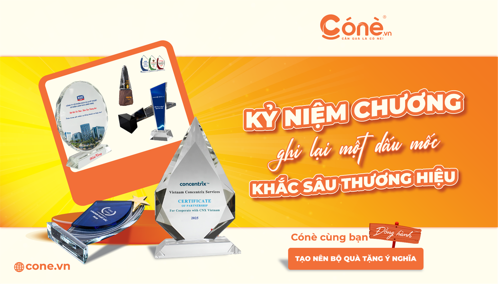 Banner kỷ niệm chương pha lê in logo doanh nghiệp ghi lại dấu mốc và khắc sâu thương hiệu