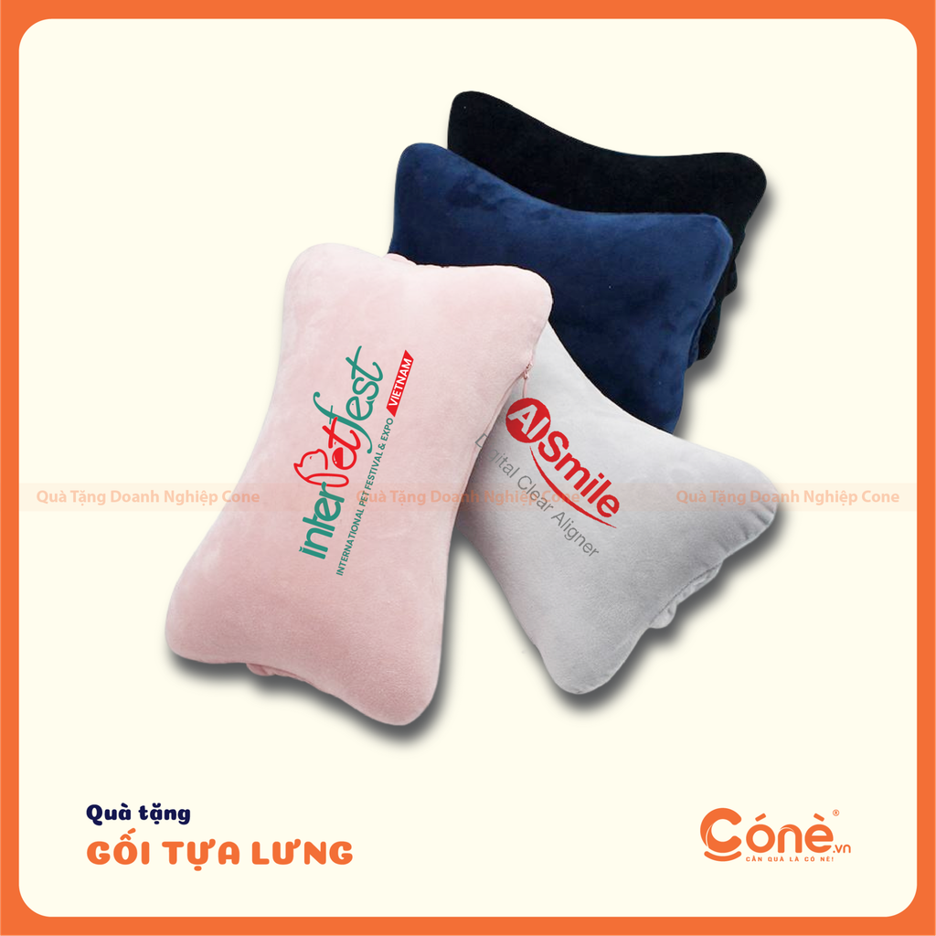 Gối tựa lưng hình khúc xương in logo nhiều màu theo yêu cầu làm quà tặng doanh nghiệp
