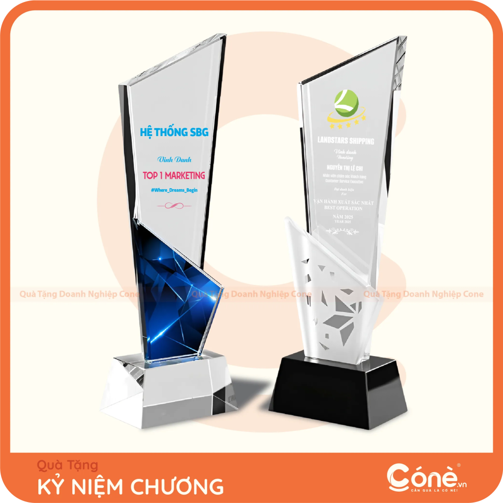 Kỷ niệm chương pha lê in logo doanh nghiệp theo yêu cầu