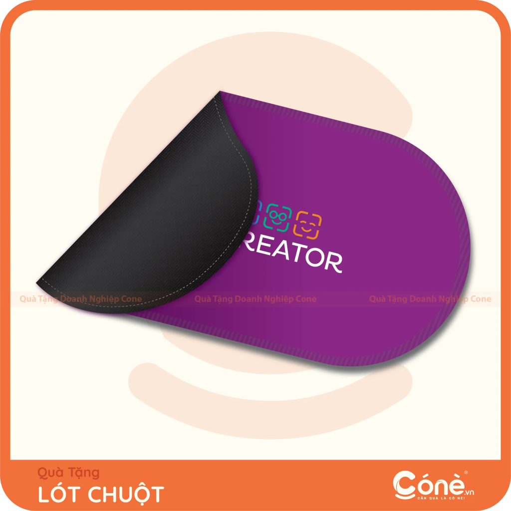 Lót chuột Dấu Ấn hình bầu dục in logo Creator màu tím