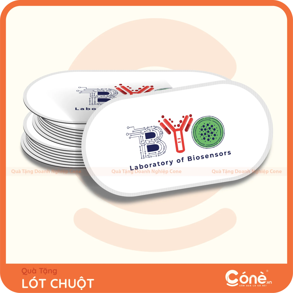 Lót chuột Dấu Ấn hình bầu dục in logo Laboratory of Biosensors màu trắng