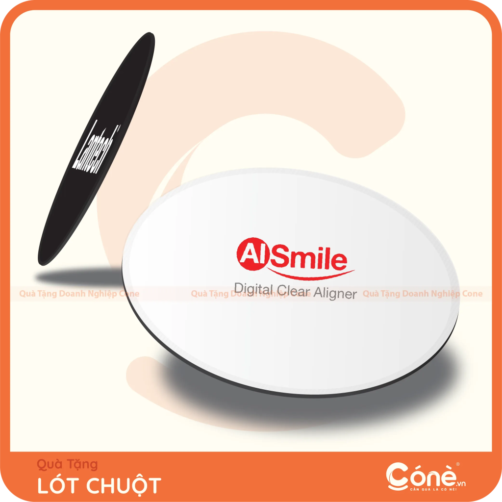 Lót chuột Kết Nối hình tròn in logo AlSmile màu trắng