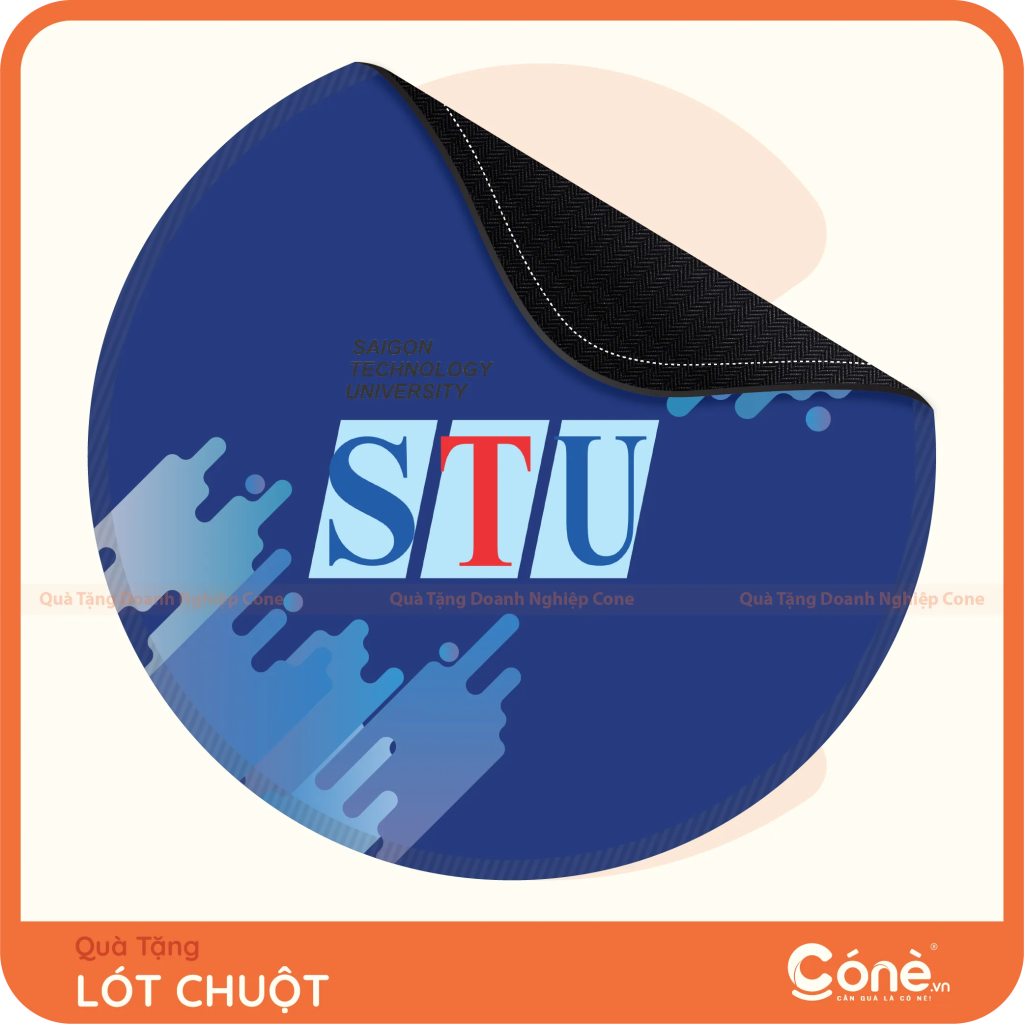 Lót chuột Kết Nối hình tròn in logo STU màu xanh dương