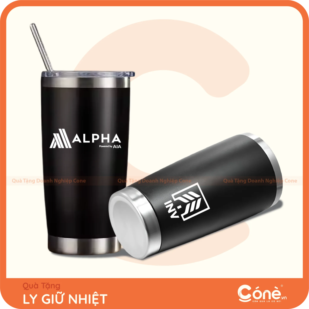 Ly giữ nhiệt 600ml màu đen có ống hút in logo doanh nghiệp