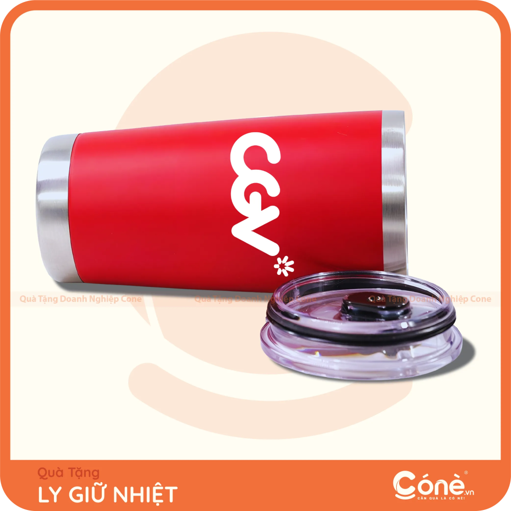 Ly giữ nhiệt 600ml in logo CGV màu đỏ kèm nắp ly