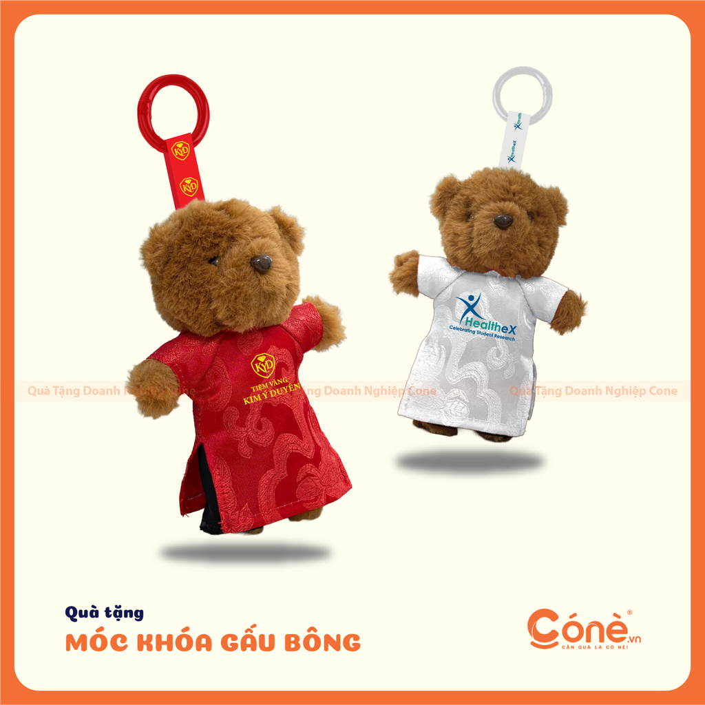 Móc khóa gấu bông Bé Bear với trang phục in logo doanh nghiệp