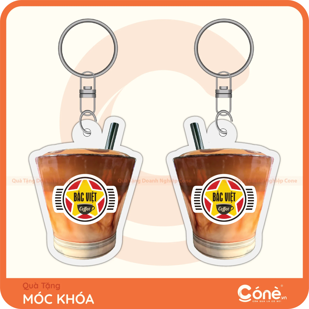 Móc khóa theo yêu cầu in logo Bắc Việt Coffee hình ly cà phê