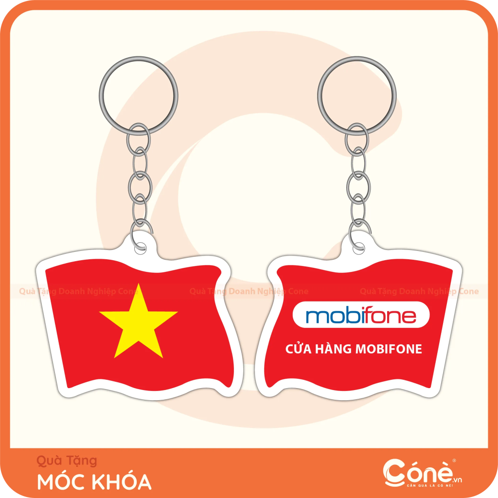 Móc khóa theo yêu cầu in logo MobiFone hình lá cờ Việt Nam