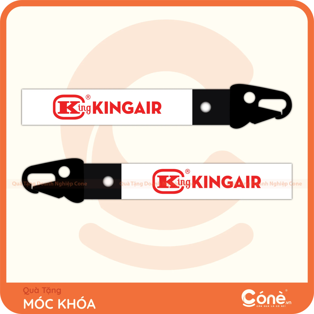 Móc khóa theo yêu cầu in logo KingAir dạng dây màu trắng đen
