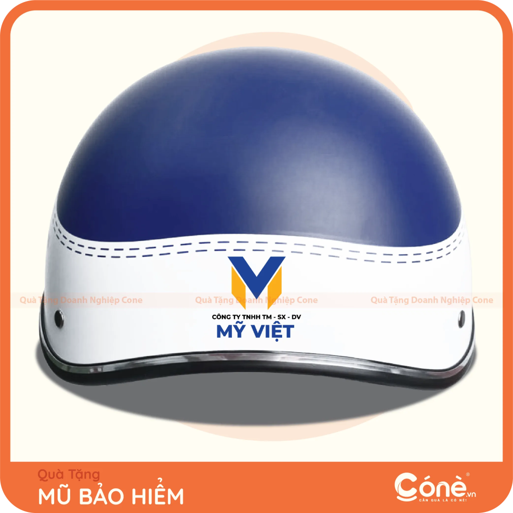 Mũ bảo hiểm Đồng Hành màu xanh trắng in logo Mỹ Việt