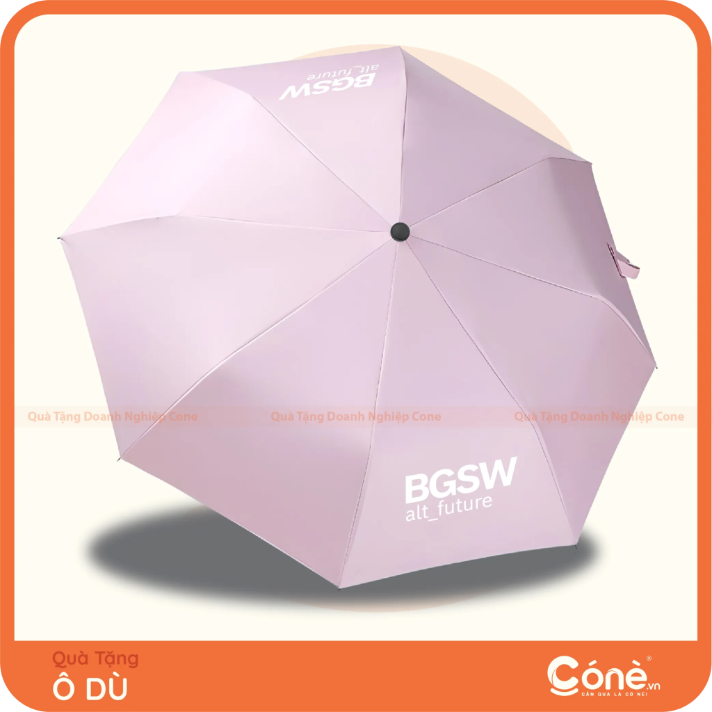 Ô Dù Đồng Hành gấp 3 màu hồng in logo BGSW