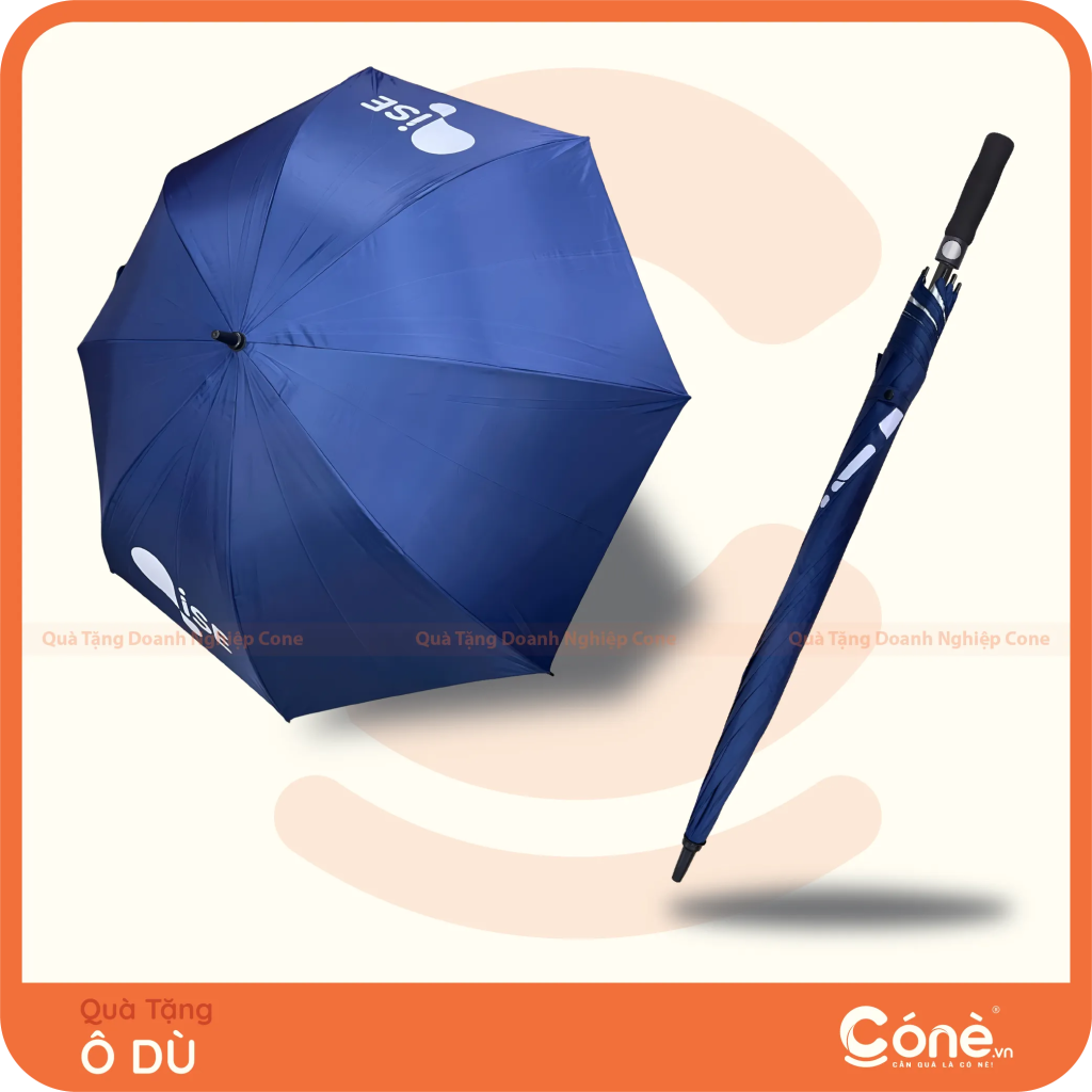 Ô Dù Niềm Tin cán thẳng màu xanh in logo ISE