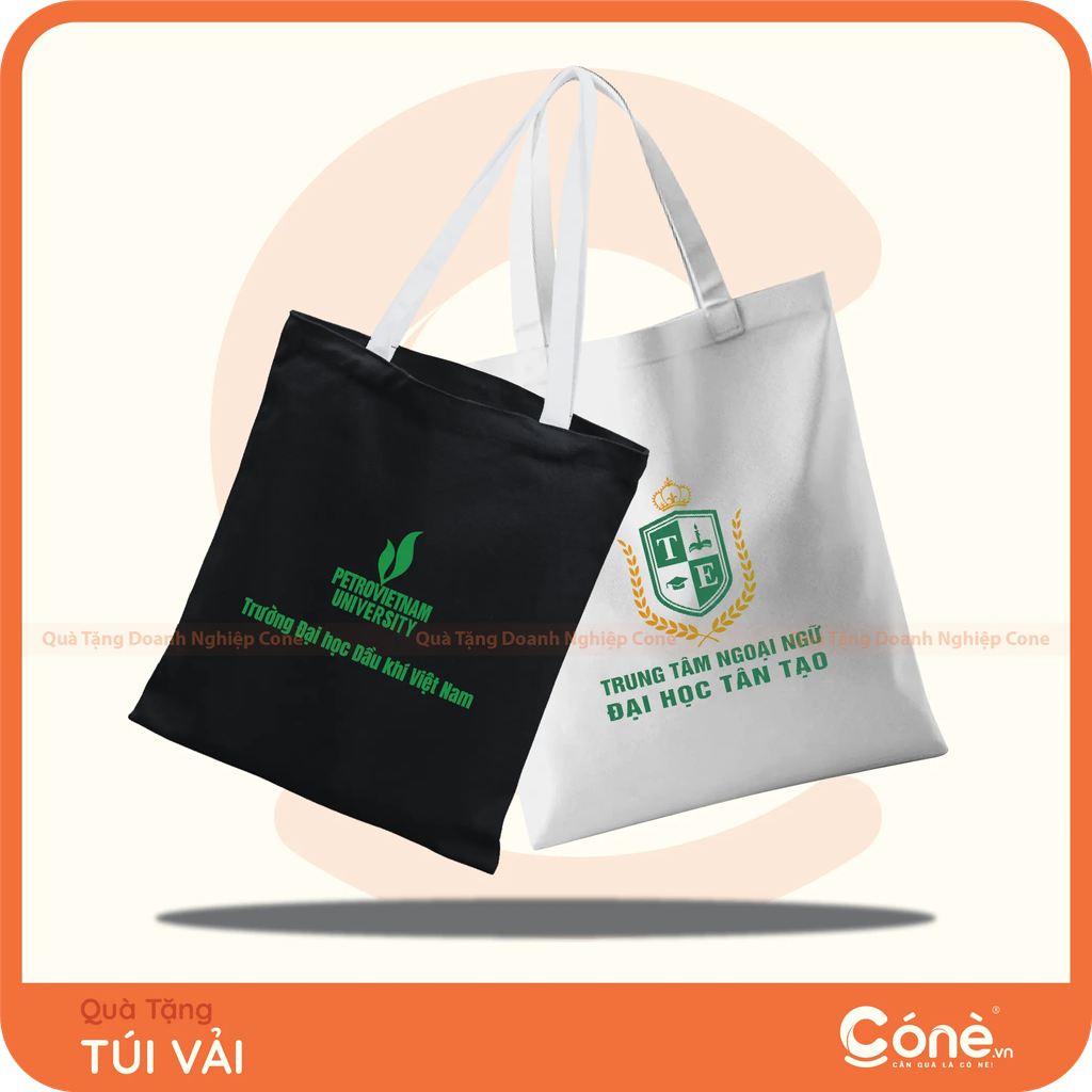 Túi vải đen và trắng in logo Trường làm quà tặng tuyển sinh