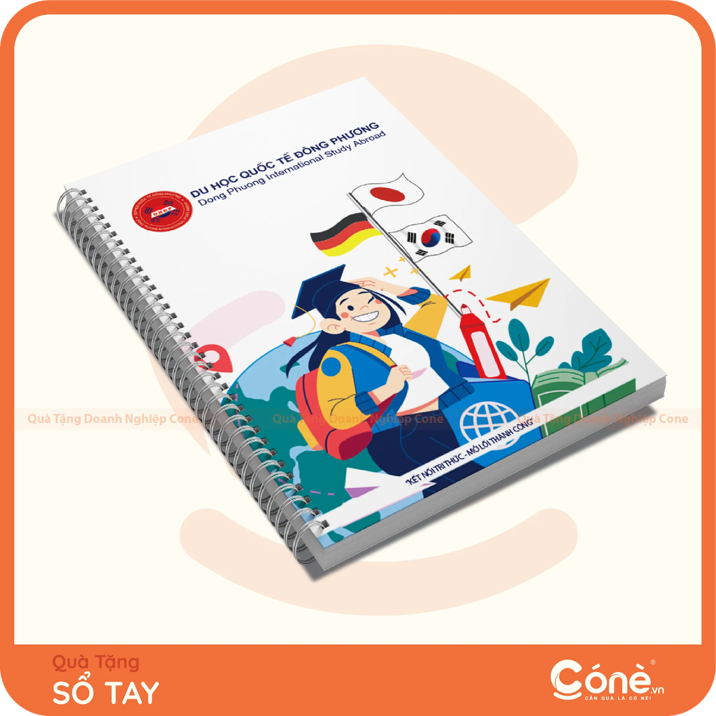 Sổ tay lò xo in logo Du học Quốc tế Đông Phương làm quà tặng tuyển sinh