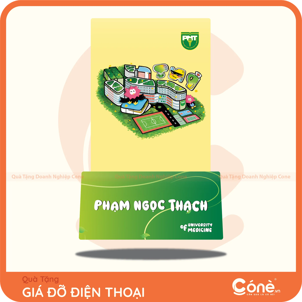 Giá đỡ điện thoại in logo Đại học Y khoa Phạm Ngọc Thạch làm quà tặng tuyển sinh
