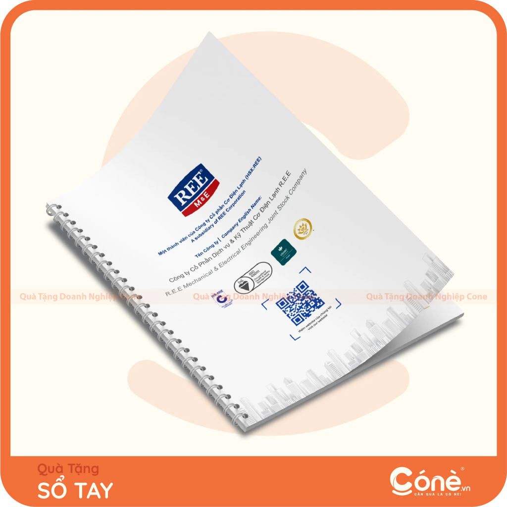 Sổ tay lò xo màu trắng in logo R.E.E M&E