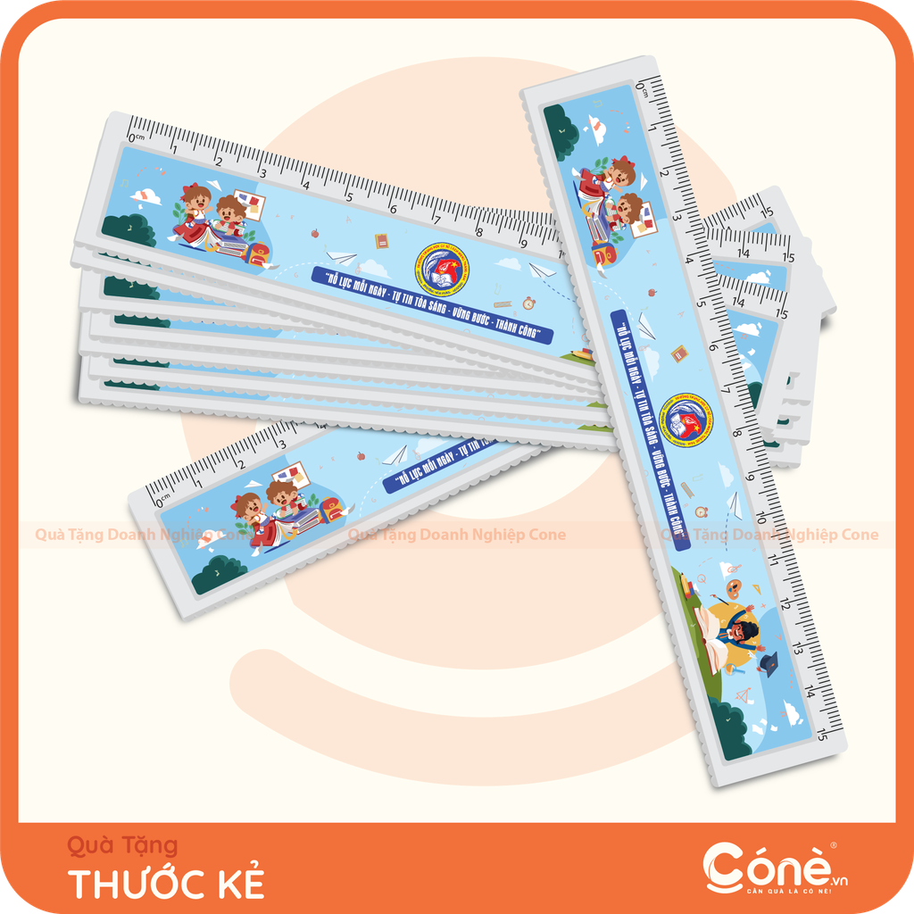 Thước kẻ in logo trường học với hình ảnh học sinh làm quà tặng tuyển sinh