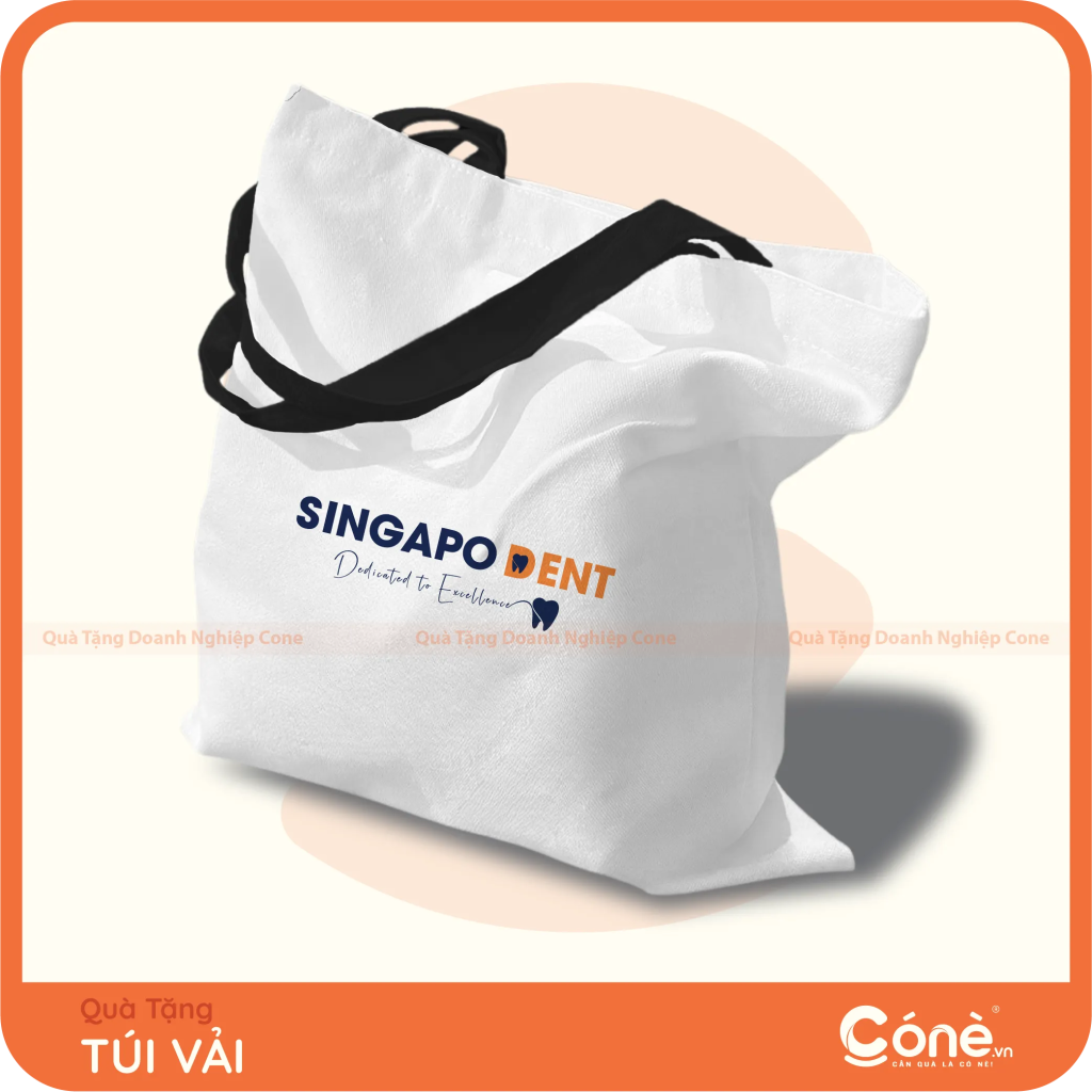 Túi vải Stay Green in logo Singapo Dent màu trắng quai đen