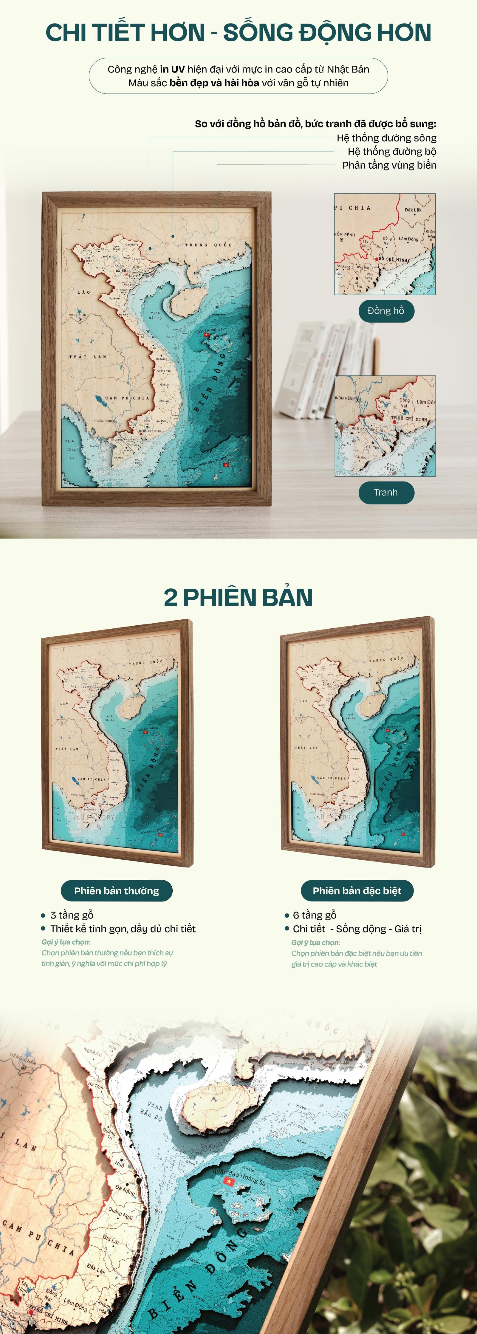 Tranh gỗ 3D bản đồ Việt Nam bản đặc biệt 6 tầng gỗ