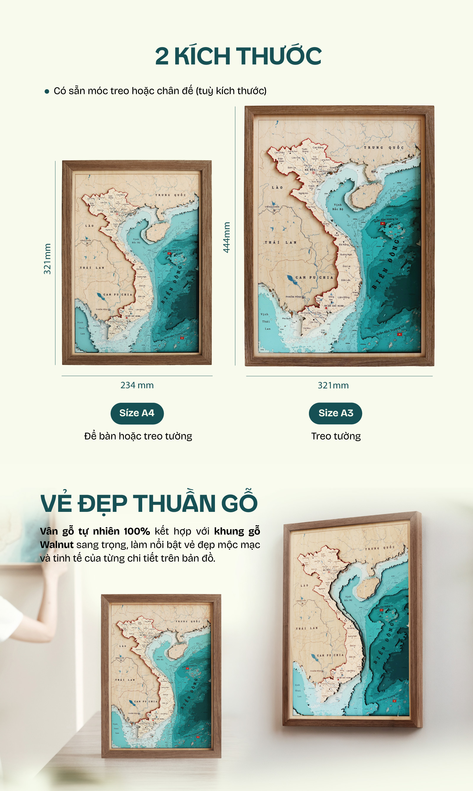 Tranh gỗ 3D bản đồ Việt Nam bản đặc biệt 6 tầng gỗ