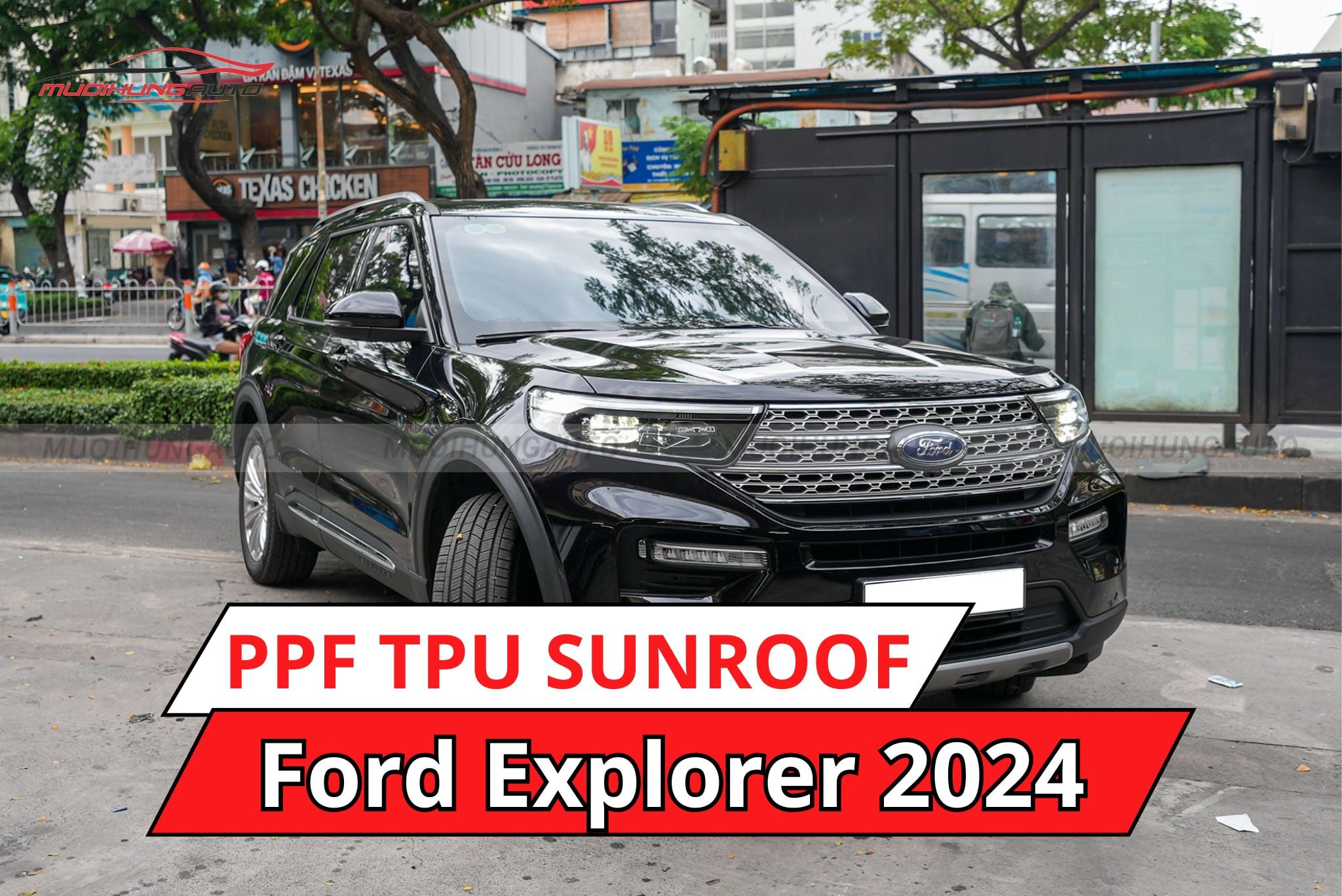 Hình ảnh thực tế dán phim PPF TPU Sunroof cách nhiệt cửa sổ trời xe Ford Explorer 2024