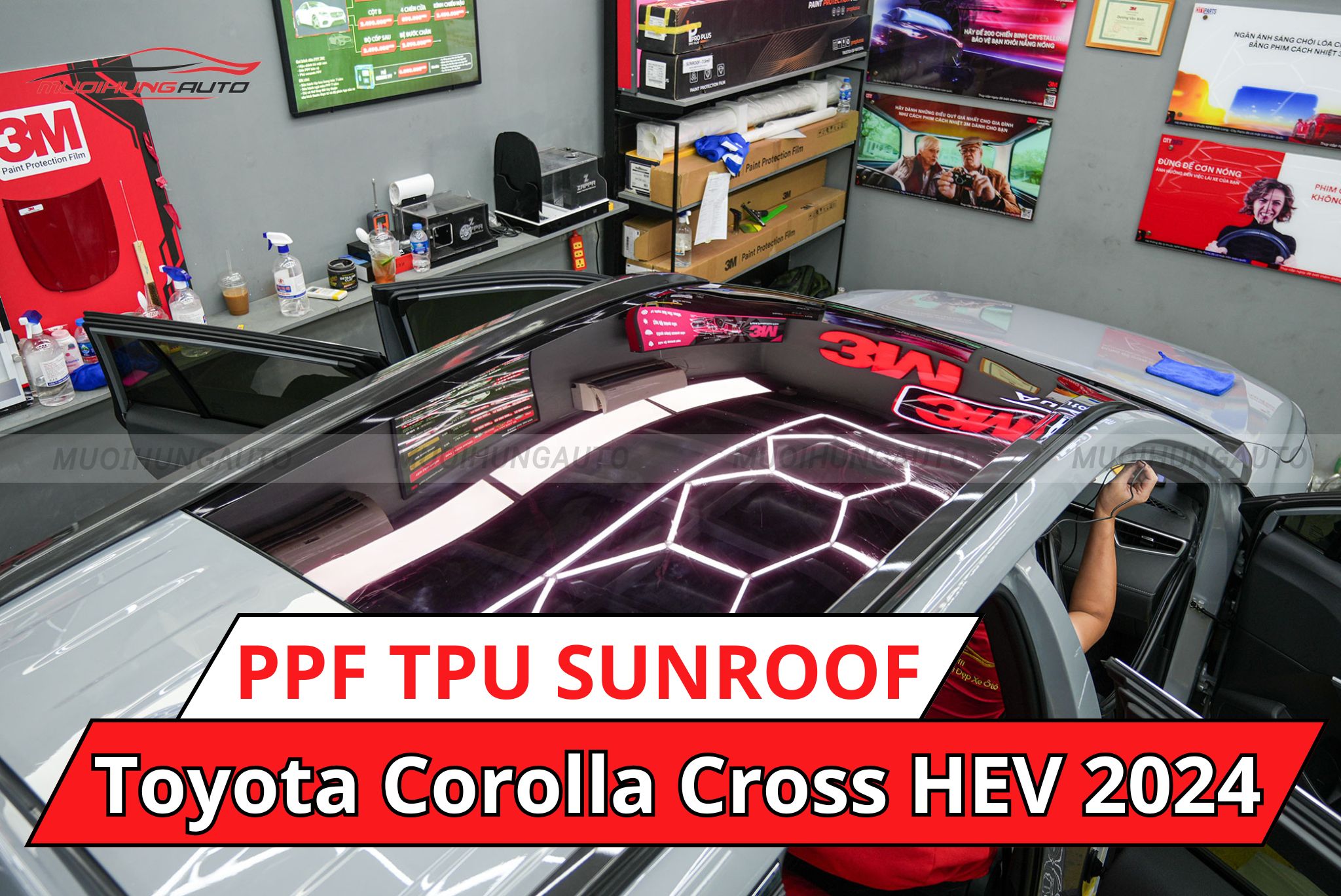 Dán phim PPF TPU SUNROOF cách nhiệt cửa sổ trời cho ô tô Toyota Corolla Cross HEV 2024