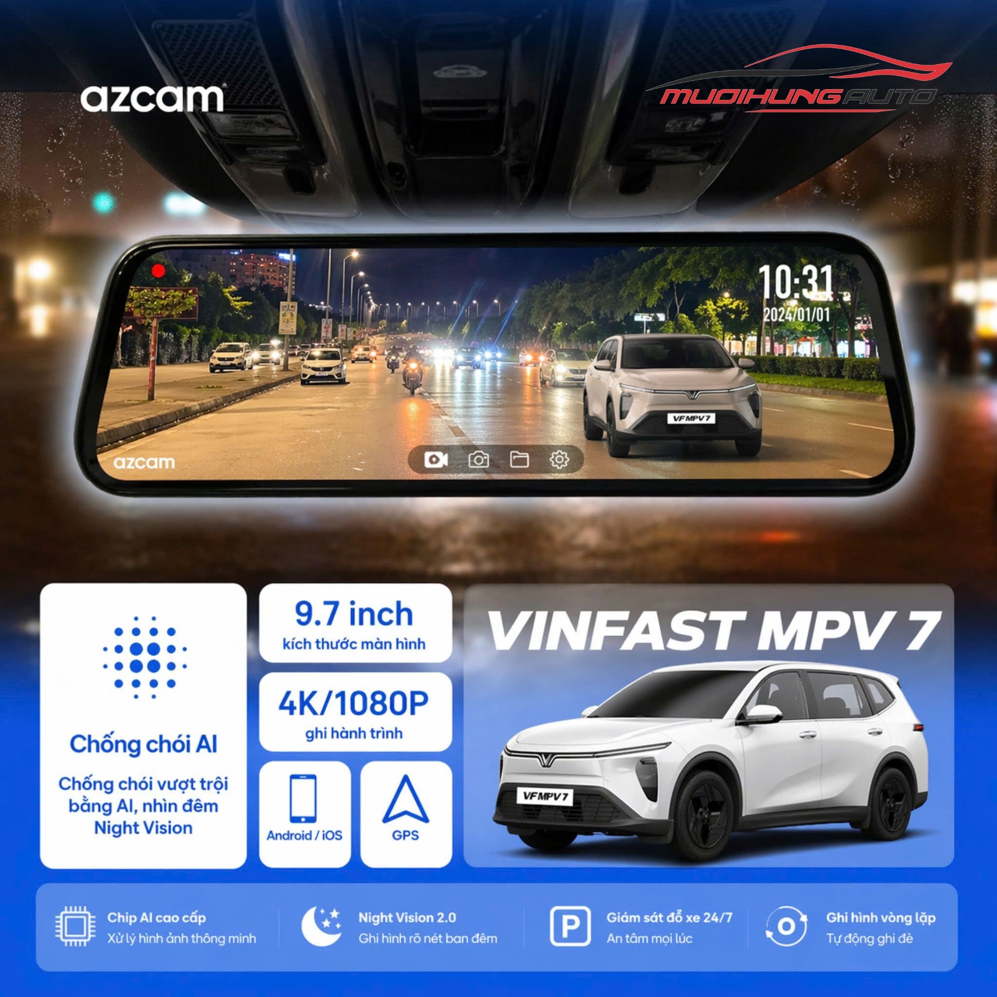 Gương chiếu hậu điện tử Azcam G1 4K cho xe Vinfast MPV 7
