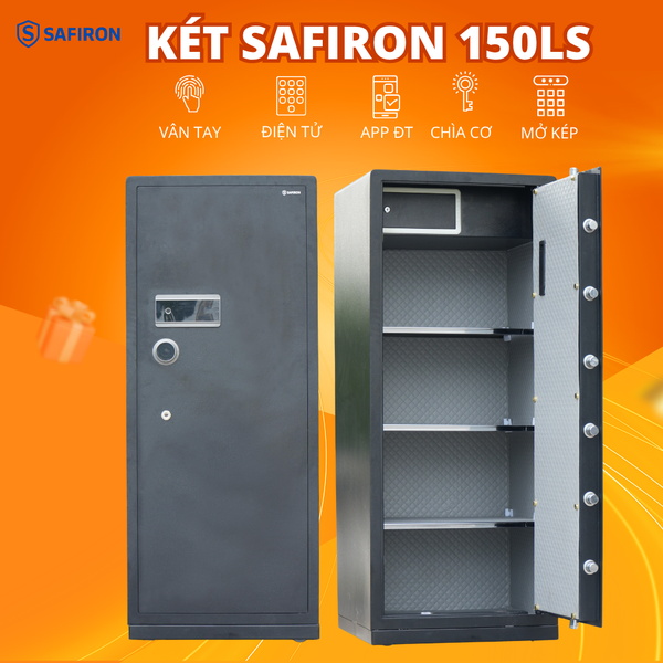 Két sắt nhập khẩu Safiron 150LS khóa vân tay điện tử – thép Q345 liền khối, cảnh báo điện thoại thông minh