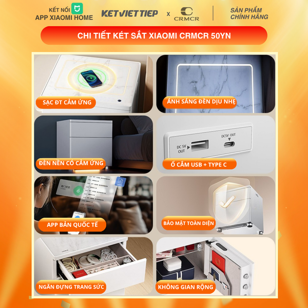 Két Sắt Tủ Đầu Giường Thông Minh Xiaomi CRMCR 50YN Kết Nối APP Xiaomi Home