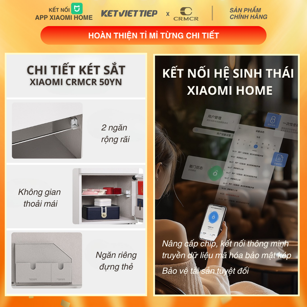 Két Sắt Tủ Đầu Giường Thông Minh Xiaomi CRMCR 50YN Kết Nối APP Xiaomi Home