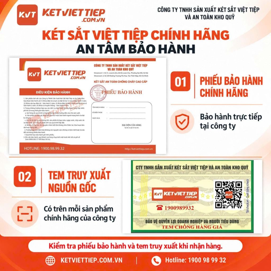 PHIẾU BẢO HÀNH CHÍNH HÃNG KÉT SẮT VIỆT TIỆP VÀ TEM TRUY XUẤT NGUỒN GỐC SẢN PHẨM CHÍNH HÃNG