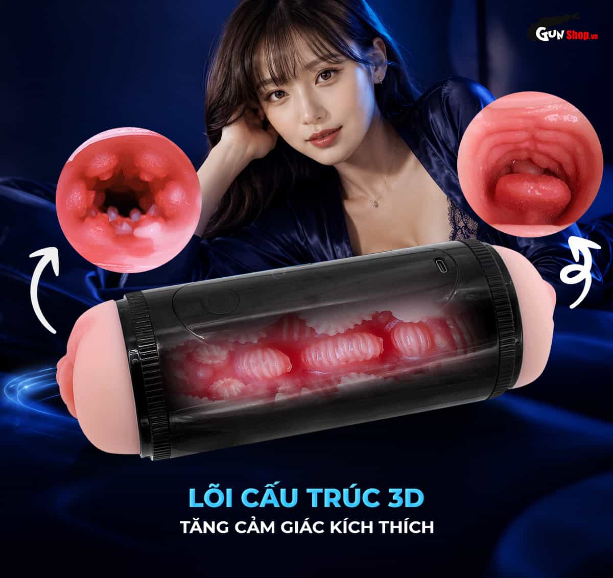 Âm đạo giả 2 đầu Jiuai Jiba Pro với lõi cấu trúc 3D tăng kích thích