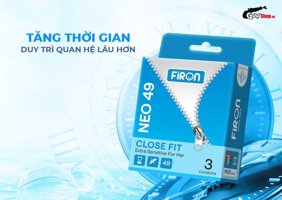 Bao cao su Firon Neo 49 - Hộp 3 cái chính hãng giá rẻ tại Gunshop